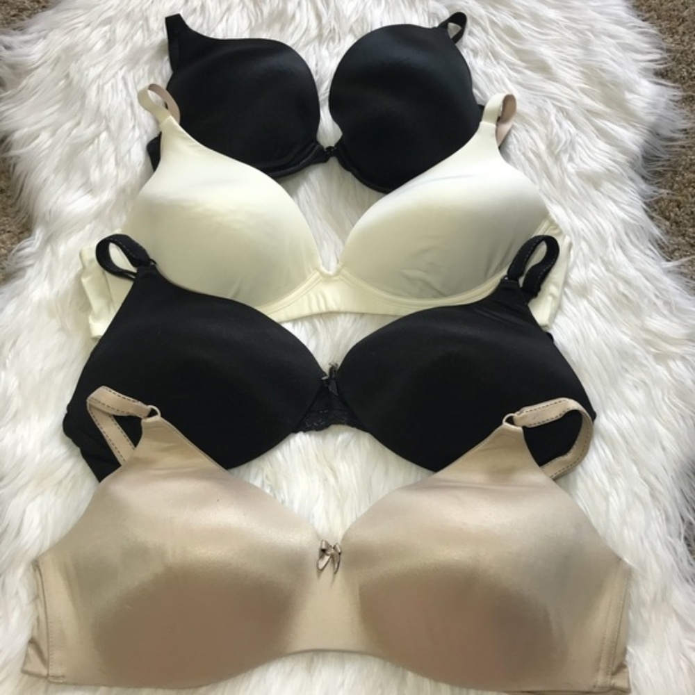 4 Bra Bundle 36C Black Tan White Lined 3 No Wire